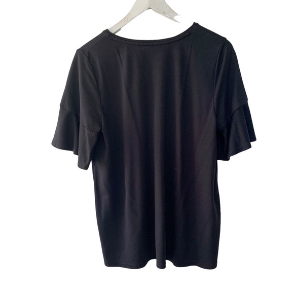Loft Black Bell Sleeve Shirt Women’s Size Large Petite Scoop Neck Rayon Blend - Picture 4 of 7